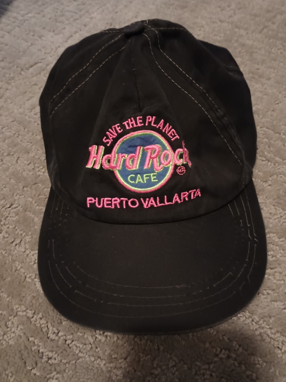 Hard Rock Cafe Black Cap with Pink & Teal Embroidery